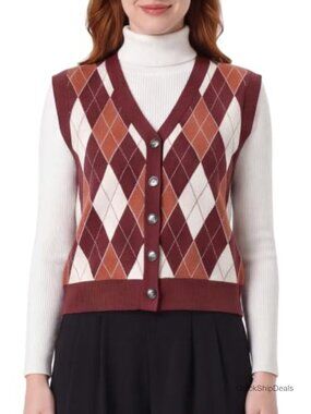 Sweater Vest Womens School Uniform Argyle Button Down